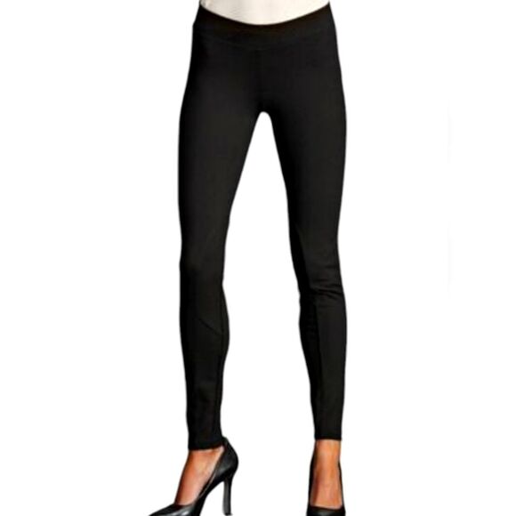CABI Ponte Leggings Skinny Pants Black Gold Ankle Zipper 144 Stretch‎ Classic M - Picture 2 of 11